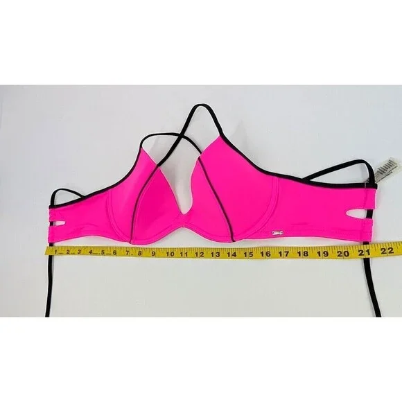 2 Victoria's Secret Pink Bikini Top Women Medium Hot Pink Strappy Swimsuit Beach - Picture 7 of 16
